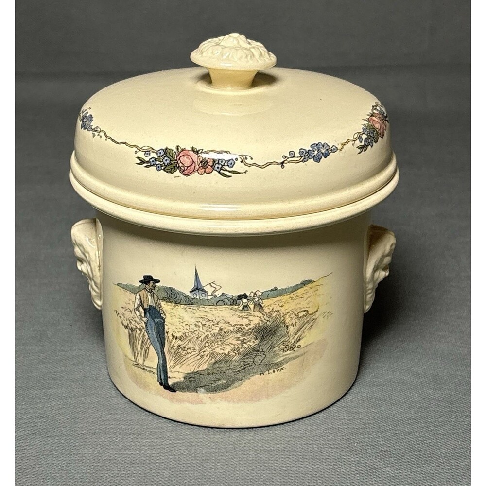 VNTG Sarreguemines Simplex French Stoneware Crock Terrine 2 Scenes Henri Loux